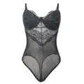 Black lace mesh bodysuit, sexy V-neck sheer lingerie variant for women shaping underwear. - S / Black
