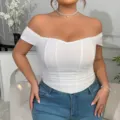 Plus Size schulterfreies Korsett Oberteil sexy trägerloses Sommer weiße Bustier Bluse - 1XL / Weiß