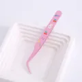 Pink stainless steel curved tweezers with cute cartoon rabbit and cherry patterns for DIY journaling. - Pink Rabbit