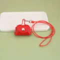 Mini bolso de almacenamiento de auriculares de cuero PU rojo con cordón, monedero pequeño y portátil. - Rojo