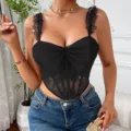 Sexy zwarte kanten corset top met strik, mouwloze rugloze bustier voor dames in de zomer. - S / Tops / Zwart