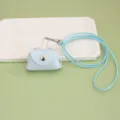 Mini bolsa de almacenamiento de auriculares de cuero PU con cordón, monedero pequeño. - Azul