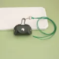 Mini PU lederen oortelefoon tasje muntportemonnee donkergroen met lang draagkoord. - Groen