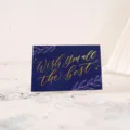Carte de vœux bleue avec dorure à chaud, message élégant pour cadeaux romantiques. - Feuille Violette