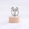 Clip memo socle en bois, porte-photo en metal bronze vintage en forme de boite cadeau bureau. - Cadeau