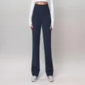 2025 womens high waist casual straight trousers spring summer button pockets pants - S / Bottoms / Dark Blue