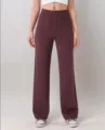 High-waist straight leg casual trousers with front buttons and multiple pockets for women. - S / Bottoms / Fuschia