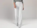 2025 spring summer women casual high waisted straight trousers with front buttons and multiple pockets. - S / Bottoms / White