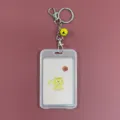 Transparent ID card holder with cute cartoon cat insert and metal keychain charm variant. - 5 Cat