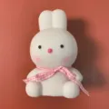 Luz nocturna LED de conejo blanco con lazo rosa, bonita decoración de habitación y lámpara. - Conejo Cinta Rosa