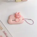 Lindo mini cortador rosa en forma de nube con cara de conejo y cadena para escuela oficina - Conejo rosa loto