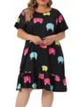 Plus size casual short sleeve cute cat print dress comfortable summer nightgown womens - 1XL / Black