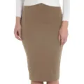 Khaki high-waisted bodycon midi skirt, slim fit pencil skirt for women, elegant daily wear. - Coffee