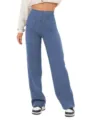 Women high waist straight leg trousers casual pants with buttons pockets blue fashion apparel - S / Bottoms / Denim Blue