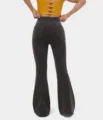 Vista posteriore jeans flare vita alta grigio scuro donna, pantaloni denim eleganti slim. - Nero grigiastro