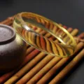 Synthetic amber beeswax bangle bracelet transparent yellow round jewelry for women - Flat Small / Yellow Amber