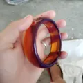 Colorful synthetic amber resin bangle bracelet, transparent gradient chunky cuff jewelry for women. - Orange Amber