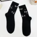 Korean style sweet black mid-calf socks with cute plaid bows and pearls, chic everyday wear. - One Size (EU 34-39) / Black