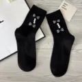 Sweet black mid-calf socks featuring cute plaid bows and pearls, perfect for daily wear. - One Size (EU 34-39) / Black