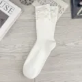 Women pearl mid-tube socks autumn winter white knit fashion beaded casual slouch socks - One Size (EU 34-39) / White