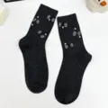 Sweet bow pearl mid-calf socks for women, trendy dark grey knit hosiery with cute plaid bows. - One Size (EU 34-39) / Dark Gray