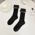 Black pearl ruffled women mid-tube socks sweet cute Japanese style fashion hosiery. - One Size (EU 34-39) / Dark Gray