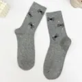 Grey mid-calf socks featuring black white plaid bows and faux pearls, sweet style knit socks for women. - One Size (EU 34-39) / Light Gray