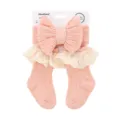 Set fascia e calzini lavorati a maglia rosa per neonata, grazioso design in pizzo. - Rosa chiaro