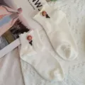 Sweet white ruffle mid-calf socks with cute 3D daisy flower design for women daily wear. - One Size 34-39 / White
