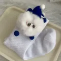 Cute doll mid-tube socks with fluffy plush toy and stylish sunglasses for women daily wear. - One Size 34-39 / White Socks with White Pompoms