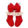 Set fascia e calzini in pizzo per neonato, design a treccia rosso, grazioso regalo infantile. - Rosso