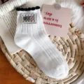 Women Japanese cute ruffle short socks with buttons white breathable spring summer socks - One Size 34-39 / White