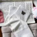 White short socks for women featuring a chic rhinestone butterfly decoration, breathable summer mesh. - One Size 34-39 / White