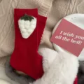 Red knit socks sweet cute strawberry mid-calf winter warm cozy casual hosiery for women new - White Strawberries Cable Knit