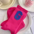 Calcetines rosas estilo colegial con parche de letra G azul, muy cómodos y suaves. - Talla Única (EU 34-39) / Rosa rojo y azul G