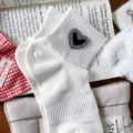 Cute white cotton summer short socks with sparkling rhinestone heart design, breathable mesh. - One Size 34-39 / White