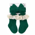 Set fascia e calzini in pizzo verde per neonati, design lavorato a maglia per bambini. - Verde foresta
