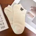 Women cotton ankle socks with cute metal butterfly charm, soft and comfortable daily wear. - One Size 34-39 / Beige