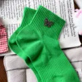 Green ribbed women socks with sparkling butterfly decoration casual fashion daily wear comfort - One Size 34-39 / Green