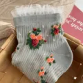Retro mesh lace floral short socks, elegant sheer crystal silk socks for women. - One Size 34-39 / Gray