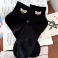 Women black rhinestone bee short socks cotton cute sweet style knitted ankle socks new - Black