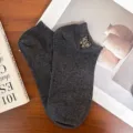 Dark grey women's ankle socks featuring a sparkly rhinestone butterfly charm, soft cotton. - One Size 34-39 / Dark Gray