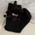 Black mid-calf socks with cute plush doll and glasses, cute student style daily wear. - One Size 34-39 / Black Socks with Black Pompoms