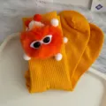 Yellow cute fluffy doll plush mid-tube socks with funny sunglasses for women daily fashion wear. - One Size 34-39 / Orange Socks with Orange Pompoms