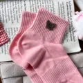 Pink ribbed women socks with rhinestone butterfly decor, cute sweet style ankle sock variant. - One Size 34-39 / Pink
