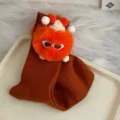 Cute brown mid tube socks with fluffy orange monster doll variant for women and girls daily wear. - One Size 34-39 / Vintage Orange Pompoms