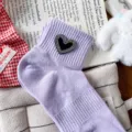 Chaussettes courtes violettes pour femmes avec coeur en strass, coton doux et confortable. - Taille unique 34-39 / Violet