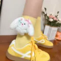 Cute plush rabbit yellow mid tube socks with yellow casual sneakers variant display. - One Size (EU 34-39) / Yellow Socks Pink Bow Rabbit