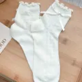 Summer white breathable mesh short socks with sweet heart bow and lace ruffle trim. - One Size 34-39 / Small Flower Side Bow