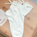 White sweet lolita mesh short socks with ribbon bow and pearl heart for women summer wear - One Size 34-39 / Small Flower Heel Bow